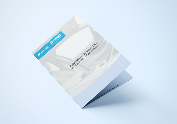 a floating folder tilted backwards against a light background with a blue BASF logo and the inscription 